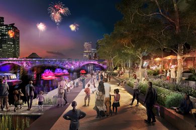 Design ideas for Federation Wharf in City of Melbourne's Greenline project by Aspect Studios and TCL.
