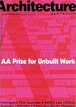  Cover of       Architecture Australia, January/ February, 1994, announcing that year’s winners of the AA Prize for Unbuilt Work. 