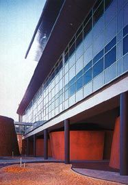 View west along the plaza side of the School of Physiotherapy.