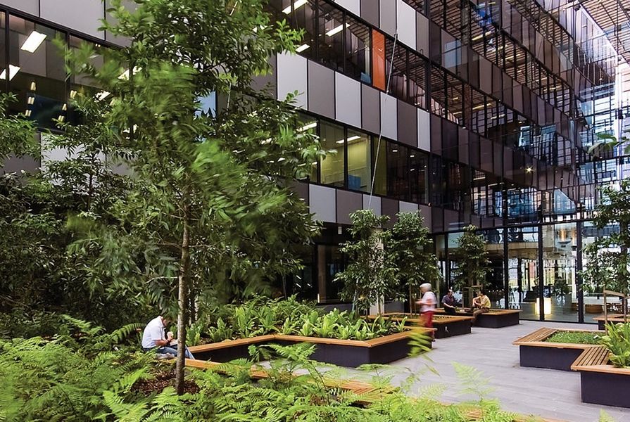 Ecosciences Precinct: Courtyards provide workers and visitors a place to talk and eat.