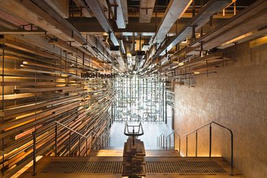 Salvaging and repurposing can deeply enrich a project and celebrate the history of the materials without precluding luxury, as demonstrated by Hotel Hotel (now Ovolo) within Canberra’s New Acton precinct, developed by Molonglo Group. The staircase, designed by March Studio, incorporates more than 2,150 pieces of recycled timber.