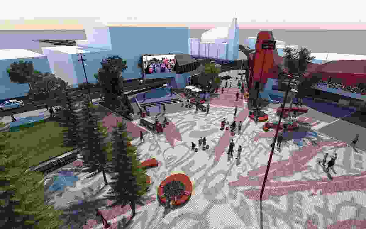 Render of Dandenong Civic Square by Rush\Wright Associates, Lyons Architecture and Material Thinking.