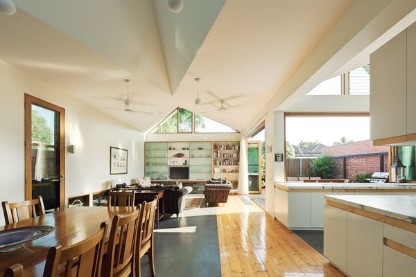  A “cathedral” ceiling defines and enlivens this rear extension by Mihaly Slocombe Architects.
