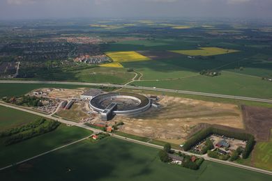 The mounded landscape surrounding the Snøhetta-designed MAX IV Laboratory in Lund, Sweden provides a green public park rather than a fenced, introverted research centre. 