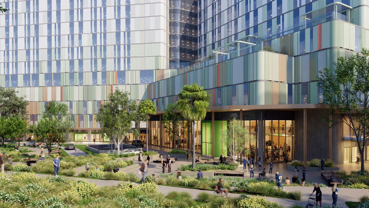 A green plaza, designed as a shared garden for visitors, patients and the broader community, is planned as the main entrance point into the proposed hospital.