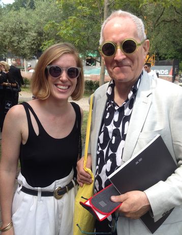 Grace Mortlock with Sir Peter Cook at the Giardini, Venice 2014.
