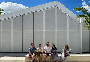 The 2024 Dulux Study Tour winners at the Valladolid Art School by Estudio Primitivo Gonzales. L–R: Flynn Carr, Jamileh Jahangiri, Mike Sneyd, Simona Falvo, and Emma Chrisp.