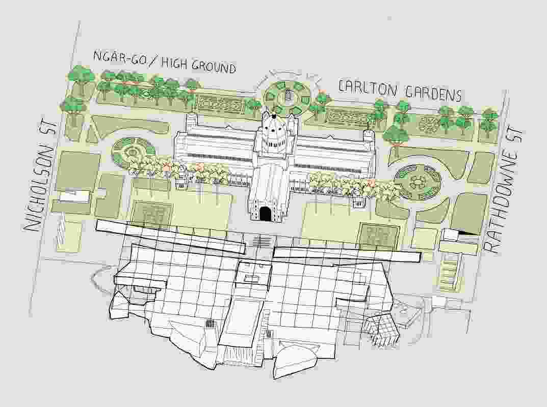 A sketch of the Exhibition Reserve precinct.