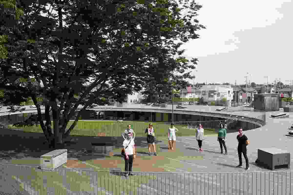 The 2015 Dulux Study Tour winners on the roof of Tezuka Architects’ Fuji Kindergarten.