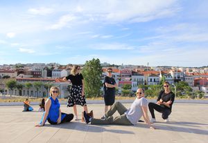 The winners of the 2019 Australian Institute of Architects' Dulux Study Tour. L–R: Carly McMahon, Alix Smith, Jennifer McMaster, Phillip Nielsen and Ben Peake.