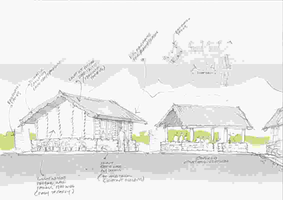 Annotated sketch of the school design.