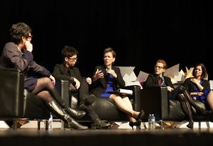 Parlour panel at 2014 National Architecture conference, L–R: Justine Clark, Naomi Stead, Helene Combs Dreiling (president of American Institute of Architects), Emma Williamson, and Beth Miller (Community Design Collaborative).