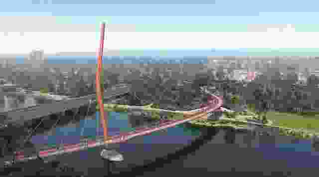 Renders of the proposed Causeway Pedestrian and Cyclist bridges in Perth.