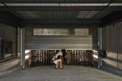 After walking up a laneway, down a driveway ramp and under a roller door, guests arrived at the entrance to the Eat Drink Design Awards Pop Down Bar.