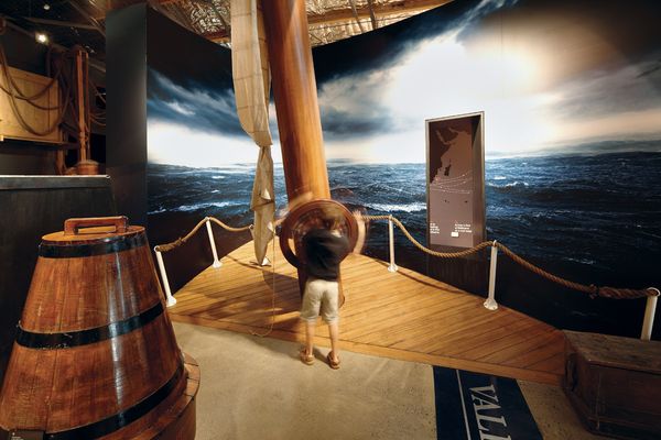 Visitors can try steering the three-masted iron barque vessel.