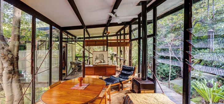 The Glass House is open to the landscape on all sides.