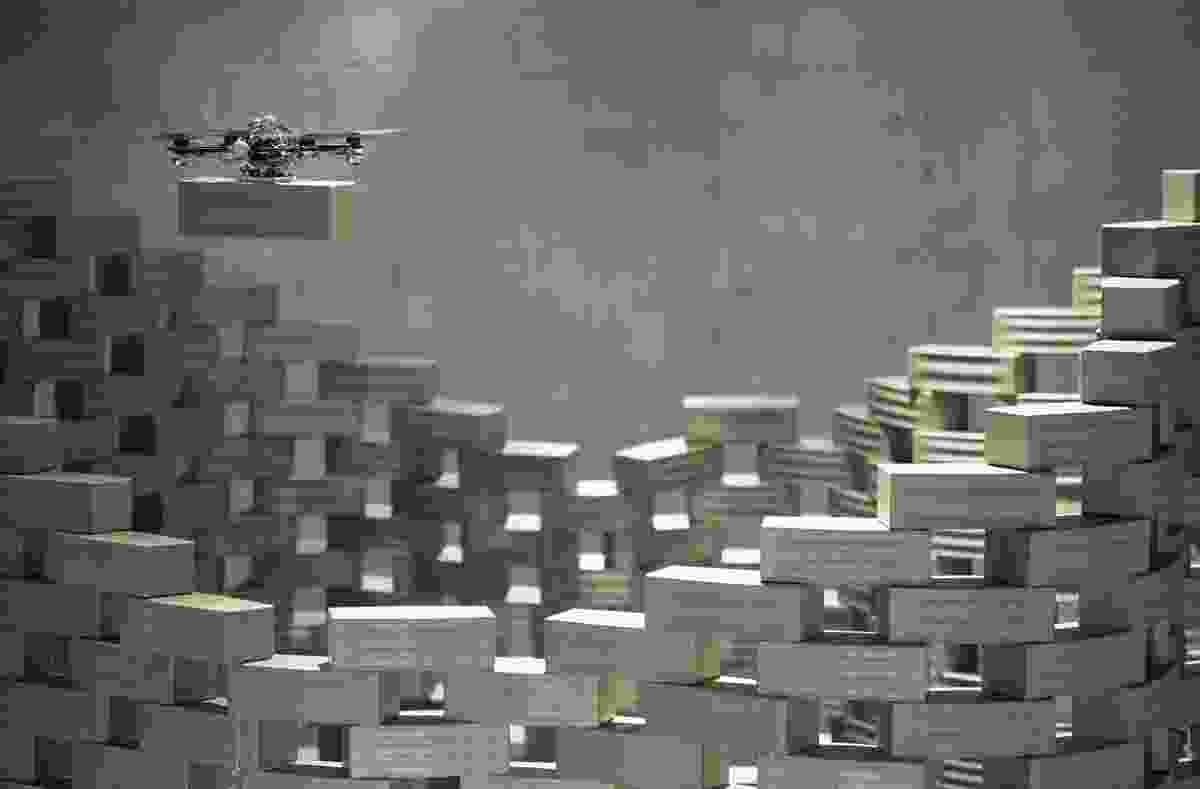 Gramazio & Kohler and Raffaello D`Andrea in cooperation with ETH Zurich has developed Flight Assembled Architecture, where flying robots assemble a scale model in brick using open-source software.