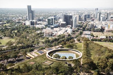 The winning design for Parramatta Aquatic Centre by Grimshaw, Andrew Burges Architects and McGregor Coxall.