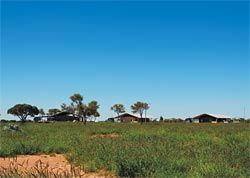 Looking
towards the
small cluster of
buildings forming
the Tjuntjuntjara
community.