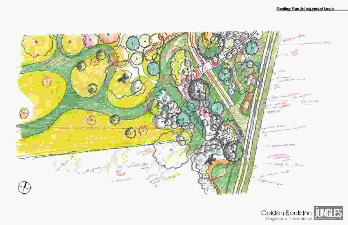 A hand-drawn plan of Golden Rock Inn by Raymond Jungles.