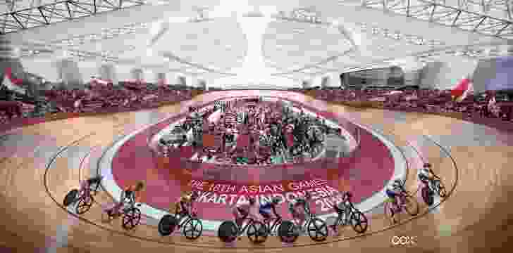 An interior artist impression of the Jakarta velodrome by Cox Architecture.