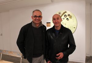 Richard Whiteley (left) with Robert Foster at the exhibition opening of Crafting Waste and Aesthetics in the Time of Emergency.