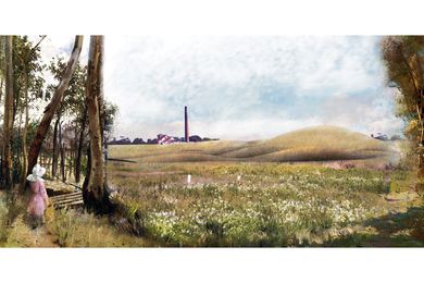 The design’s grassy hills and bush land reflect the 1880s paintings of Box Hill by Tom Roberts. The existing brickwork heritage offers a new landmark.