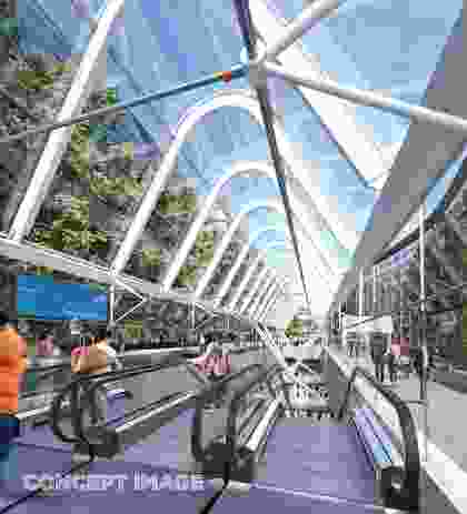 The design for Parkville station by Hassell, Weston Williamson and Rogers Stirk Harbour and Partners.