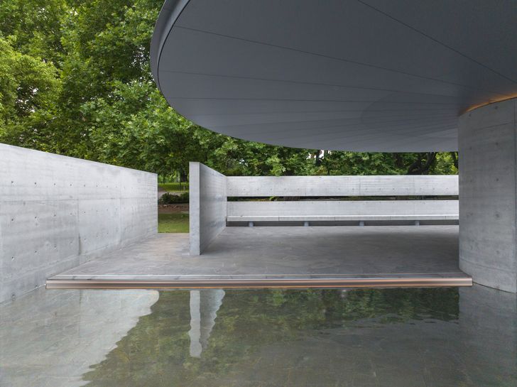 A reflective pool in the MPavilion designed by Tadao Ando.