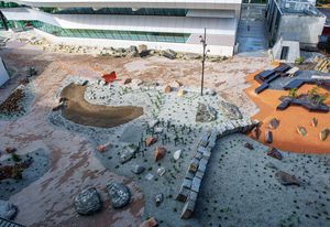 The Earth Sciences Garden includes more than five hundred stone specimens in a 30-by-120-metre site, tightly bounded by university buildings.