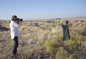 Photos being taken in the Namibian desert for the 2012 Hansgrohe calendar.