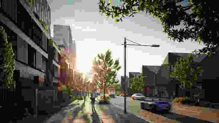 A proposed streetscape of the Collins Wharf development.