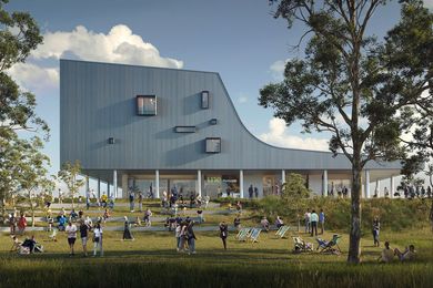 Initial concept design for the University of New England's Tamworth campus, designed by Architectus, First Nations design partner Yerrabingin and landscape architect Tyrell Studio.