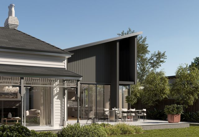 James Hardie Linea Oblique Axon Cladding used in render of Modern Heritage home.