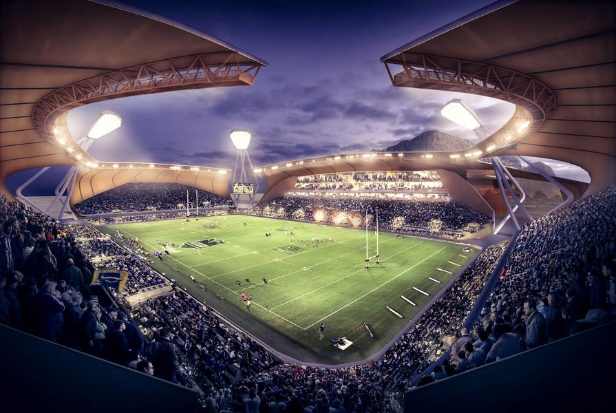 Indicative design for a new stadium in Townsville by Cox Architecture, produced for a 2013 feasibility study by KPMG.