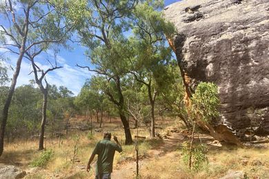 Ranger Trevor Bramwell on the walk up to the Split Rock art galleries in Cape York’s Quinkan Country in 2017.
