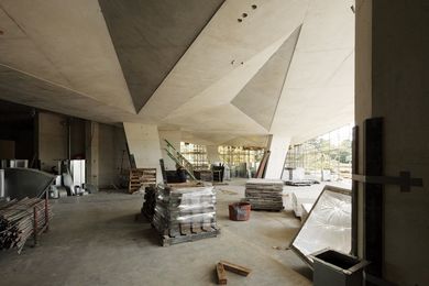 Advanced Engineering Building, University of Queensland under construction. Joint venture between Richard Kirk Architect and Hassell.