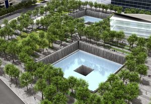 The large reflecting pools in the memorial plaza.