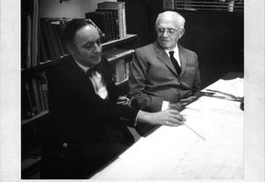 Harry Seidler (left) and Pier Luigi Nervi (right) in Rome, 1972.