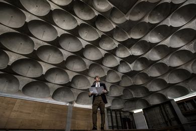 Architect Angelo Candalepas in the nearly complete mosque at Punchbowl.