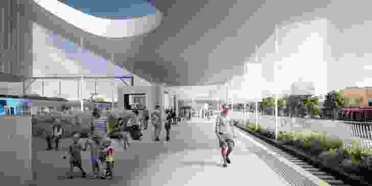 The competition-winning design for Frankston Railway Station by Genton Architecture features a large circular opening above the main ticketing area.