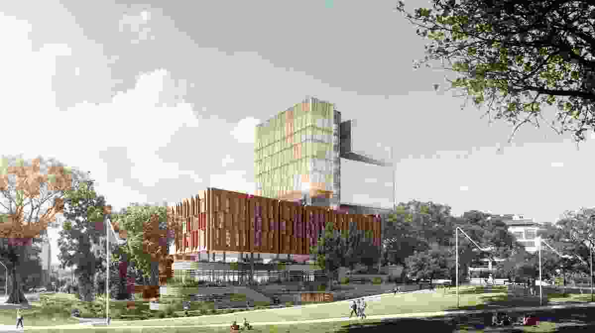 The proposed Inner Sydney High School designed by FJMT will be situated at the edge of Prince Alfred Park.