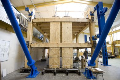 The prototype being tested at the University of Canterbury's engineering lab.