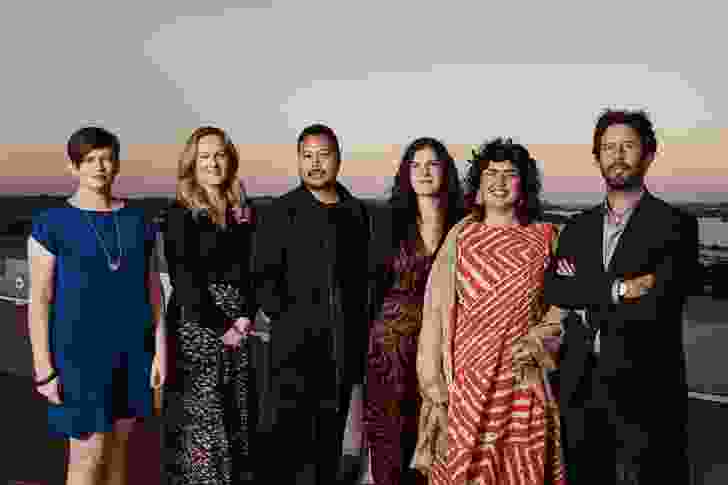 The curatorial group. From left, Barbara Moore, Biennale of Sydney; Anna Davis, Museum of Contemporary Art Australia; Paschal Daantos Berry, Art Gallery of New South Wales; Talia Linz, Artspace; Hannah Donnelly, Information + Cultural Exchange (I.C.E.); José Roca, artistic director, 23rd Biennale of Sydney.