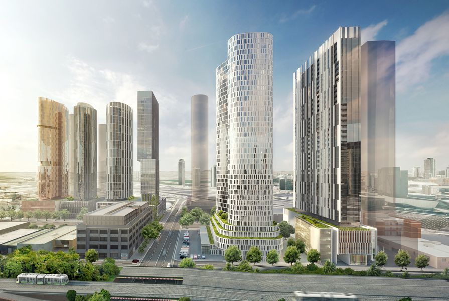 Hayball's six-tower integrated project for Fishermans Bend will house 1,578 apartments. Six separate landowners have come together to plan the cohesive site.