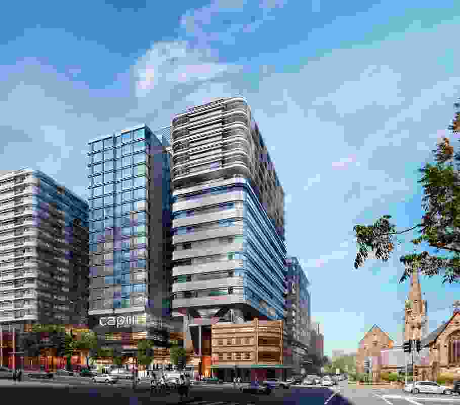The proposed mix-use development by Foster and Partners looms over the heritage listed Australian Hotel.