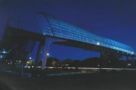 The dramatic night-time transformation of the bridge into an ethereal object with a combination of bright white and blue lighting. Image: Ross Honeysett