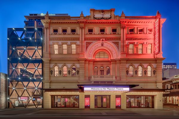 The redevelopment of Adelaide's Her Majesty's Theatre, designed by Cox Architecture, includes a new west wing with a glass facade.