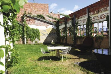 The grassed courtyard on the residential level of the factory.